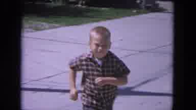 Evanston Illinois (1964): Blonde Boys Outside In Driveway Running Toward Camera