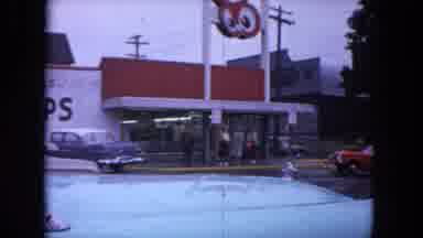 Evanston Illinois (1964): View Of Green Trees Blue Ocean And Store Sign On A Clear