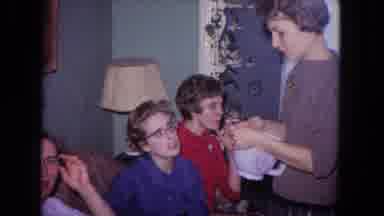 Evanston Illinois USA (1964): Three Women Sit On The Couch While Another Stands