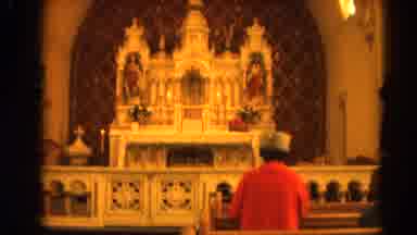 Harvard Illinois USA (1964): Two Shots Of A Church With People Praying In The