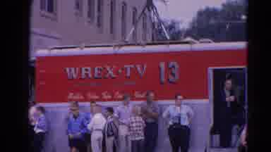 Harvard Illinois USA (1964): Men Stand In Front Of News Truck Awaiting For
