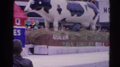 Harvard Illinois USA (1964): There's A Parade Float Of A Huge Cow With A Man