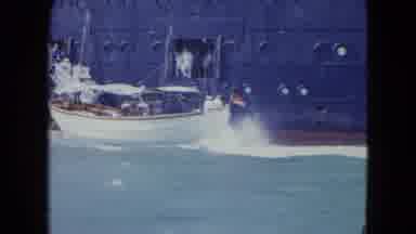 Kingston Jamaica-1964: Small Boat Approaches Ocean Liner To Board