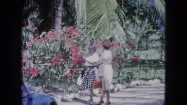 KINGSTON JAMAICA-1964: Two Ladies Stroll Through Tropical Garden