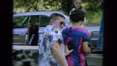 Oahi Hawaii (1964): Car Stop And Man Walking With A Girl Man Holding His Head