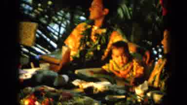Oahi Hawaii (1964): Large Table Of People At Night Eating Dinner And Music Playing