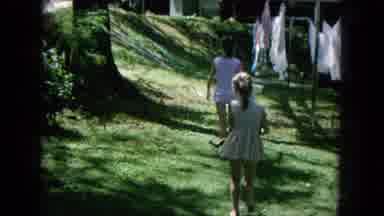 Oahi Hawaii (1964): Little Girls Walking In Their Yard Then One Stops To Observe A