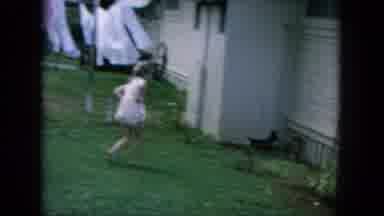 Oahi Hawaii (1964): Young Girl Mocking Chicken In Backyard Under Clothing Line