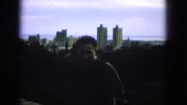 Oahi Hawaii (1964): Father And Two Daughters At A Scenic Overlook With City