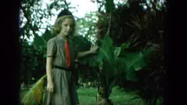Oahi Hawaii (1964): Girl Wearing Brownie Uniform Stands Next To Small Palm Tree On