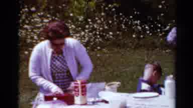 Toledo Ohio (1964): A Woman Prepares Food For An Outdoor Meal With A Child In The