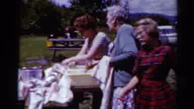 Toledo Ohio (1964): A Group Of Women Tend To Setting Something Up At A Picnic