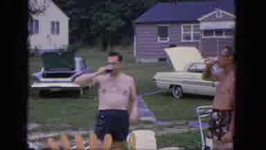 Troy New York (1964): Older Men In Swimming Trunks And Shirtless Drinking Beer In