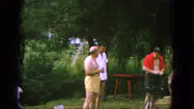 Troy New York-1964: Men and Boy at Backyard Barbecue in Summer
