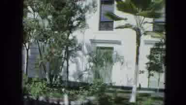 Venezula-1964: A Spanning Shot Of A Large White Building With Palm Trees In