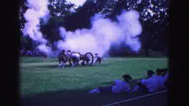 Williamsburg Virginia USA (1964): Men Dressed As Soldiers Fire And Pull A Smoking