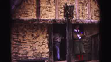 Williamsburg Virginia USA (1964): Man Exits Small Stone Walled House With