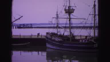 Williamsburg Virginia USA (1964): Sailing Ship Sitting In Harbour With Tourists