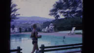 Manchester New Hampshire (1965): People Walking Past And Swimming In Swimming Pool