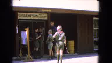 Manchester New Hampshire (1965): Little Boy Scout Walks Toward The Registration