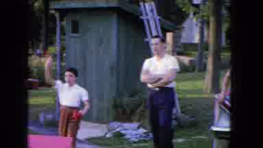 Manchester New Hampshire (1965): Adult Male And Young Boy Playing Outdoor Yard