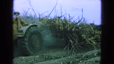 Pueblo Mexico (1965): Tractor With Big Tires Pushing Tree Limbs In A Field