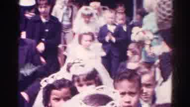 Danville Illinois (1966): First Communion Catholic Boys Girls Walking Out Of