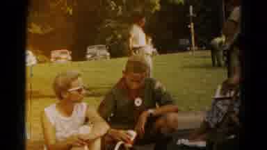 Hagerstown Maryland USA (1966): Boys And Adults Sitting Down Outside Talking And