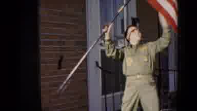 Hagerstown Maryland USA (1966): Man In Sheriff's Attire Places An American Flag In