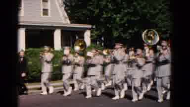 Hagerstown Maryland USA (1966): A Very Large Marching Band Marching Down A Street