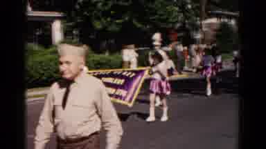 Hagerstown Maryland USA-1966: Girl Marching Band Parading Down The Street