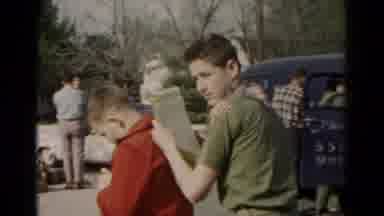 Hagerstown Maryland USA (1966): Boy Scouts Signing Paper Near The Road While