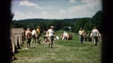 Hagerstown Maryland USA (1966): Group Of Men Camping And Setting Up Tents In Open