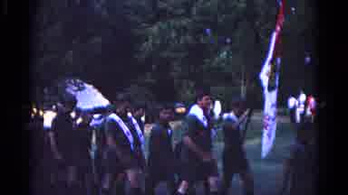 Hagerstown Maryland USA (1966): Boys Holding A Flag And Marching While A Crowd