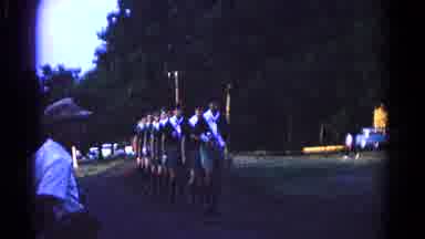 Hagerstown Maryland USA (1966): Boys Walking In A Single File Line And A Fire At