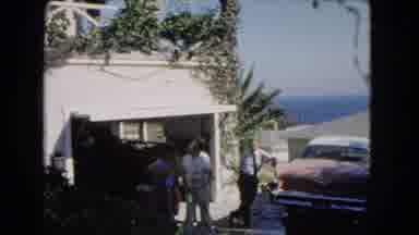 Los Angeles California (1966): Family Outside Beach House Around Cars