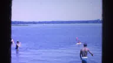 Silver Lake California (1966): People Swimming In The River Playing Ball Into