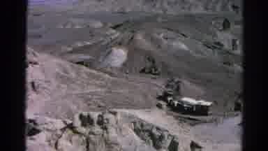 Silver Lake California (1966): Big Trucks Driving On A Narrow Road In The