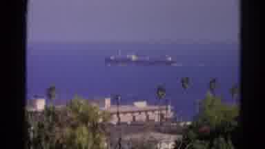 Silver Lake California (1966): Massive Ship Passing In The Blue Calm Ocean As Seen