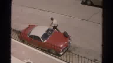 Silver Lake California (1966): Man Opens The Door To A Flashy Red Sports Car With
