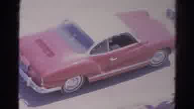Silver Lake California-1966: Red American Car Accelerating Along Road After Signpost