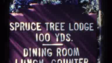 Colorado US (1967): A Sign Reads "Spruce Tree Lodge 100 Yds Dining Road Lunch