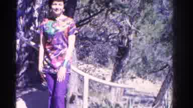 Colorado US (1967): Lovely Lady In Purple Pants Suit Walks Nature Trail That Is