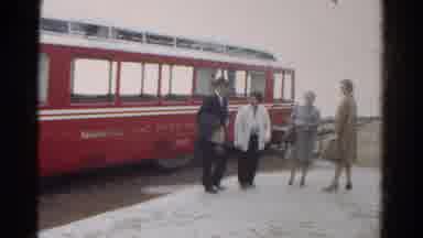 Colorado USA (1967): Three Women Talk To A Man Before Embarking On A Big Red Bus