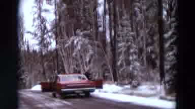 Detriot Michigan (1967): Car Stopped On The Road Beside A Snow-Covered Forest On A