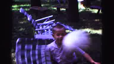 Galena Illinois USA (1967): Boy Girl Nature Chairs Trees Grass Running Kids Picnic
