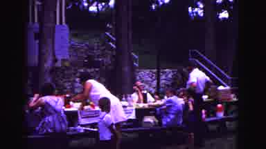 Galena Illinois USA (1967): People Seated At Picnic Tables Below Stone Stairs Eat