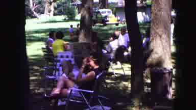 Galena Illinois USA (1967): A Lot Of People Sitting Out In A Yard In Lawn Chairs