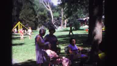 Galena Illinois USA (1967): Three Old Ladies Sitting In Lawn Chairs Outside In A
