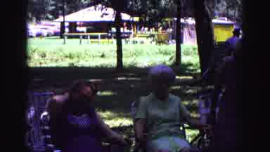 Galena Illinois USA (1967): Three Old Women Sat On Lawn Chairs Outside Conversing